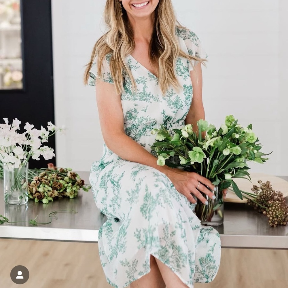 H&M Elegant Green Floral Dress size 6